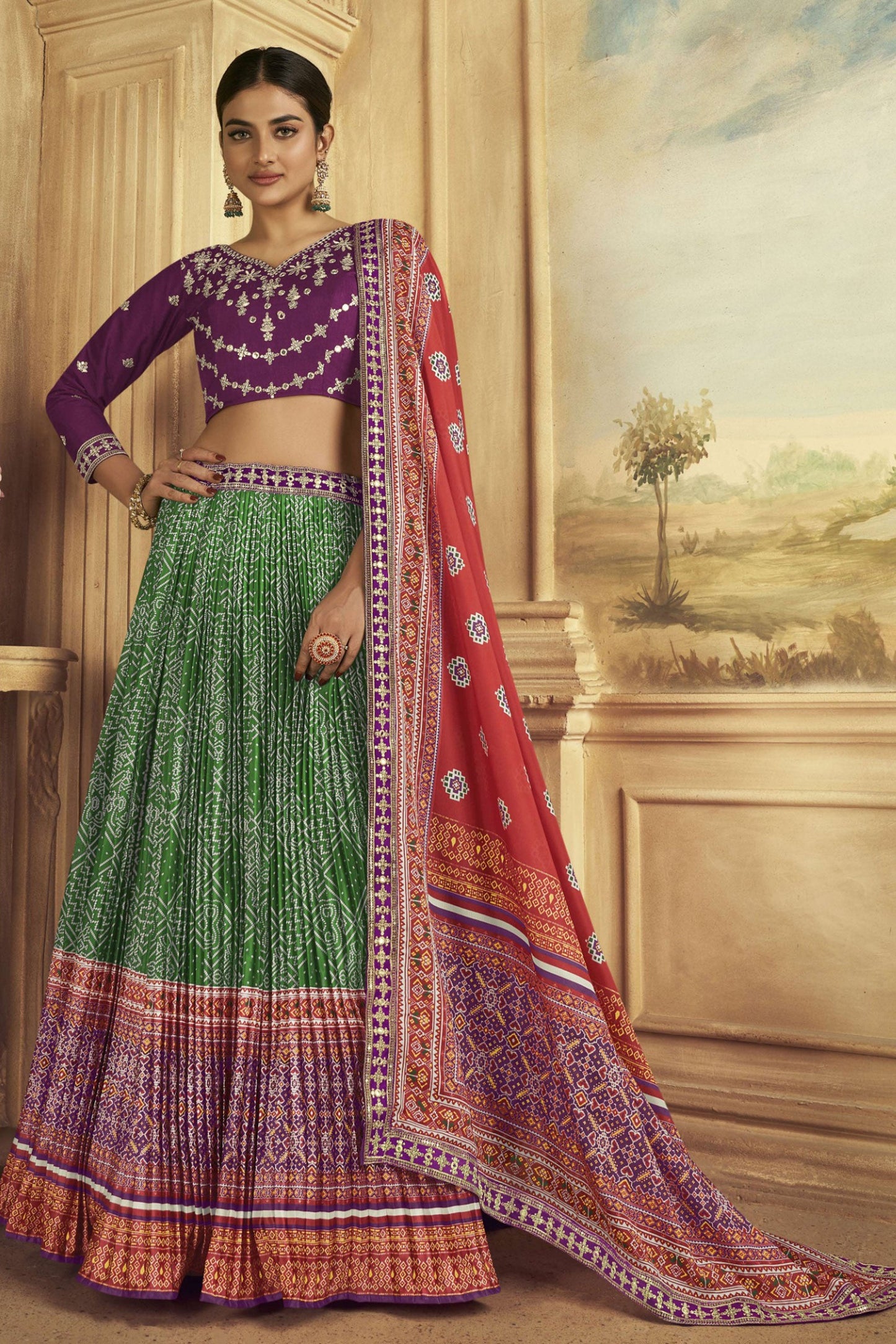 Glamorous Green Color Patola Printed Gaji Silk Lehenga