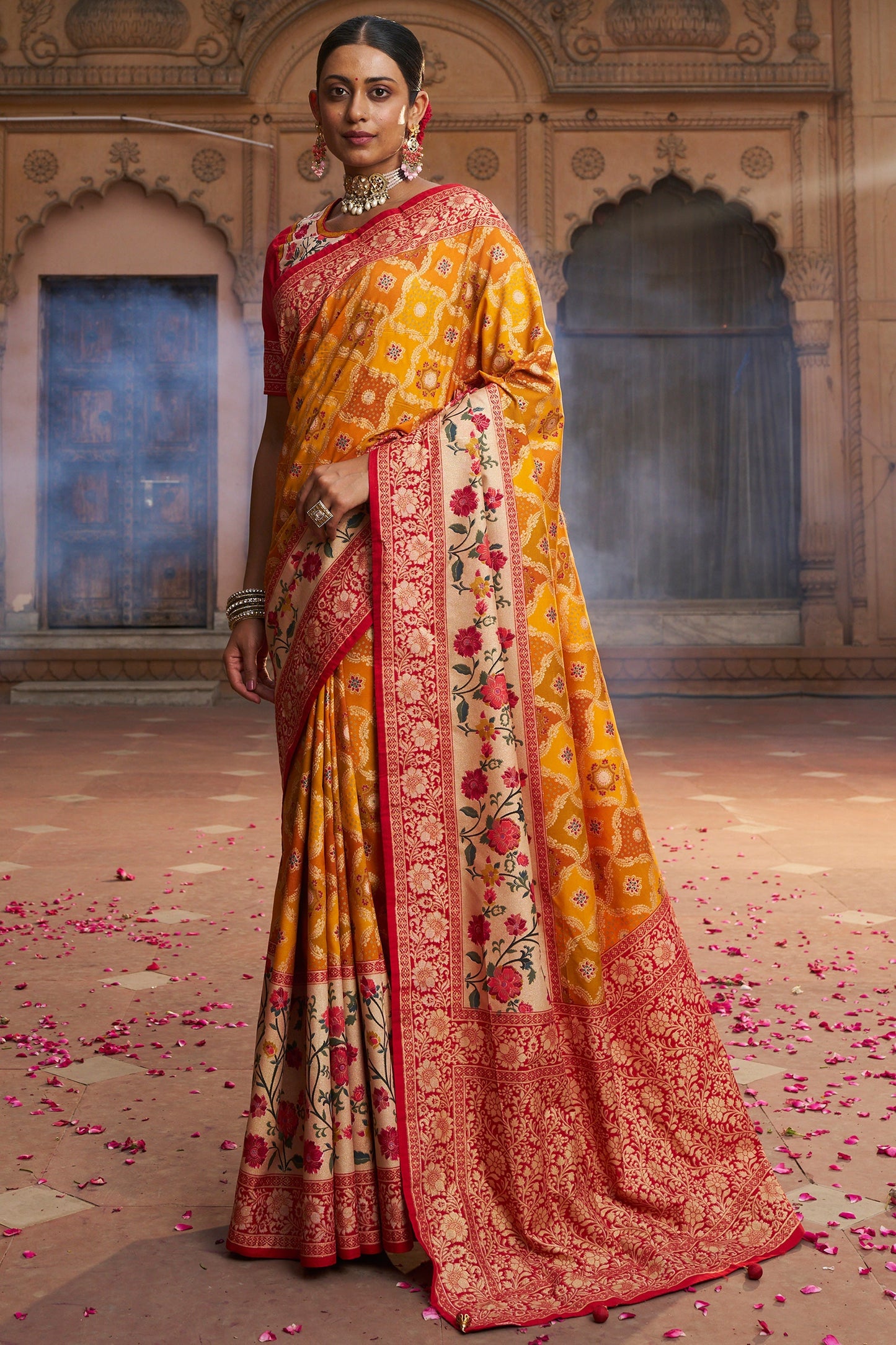 Fashionable Mustard Color Weaving Designs Art Silk Saree