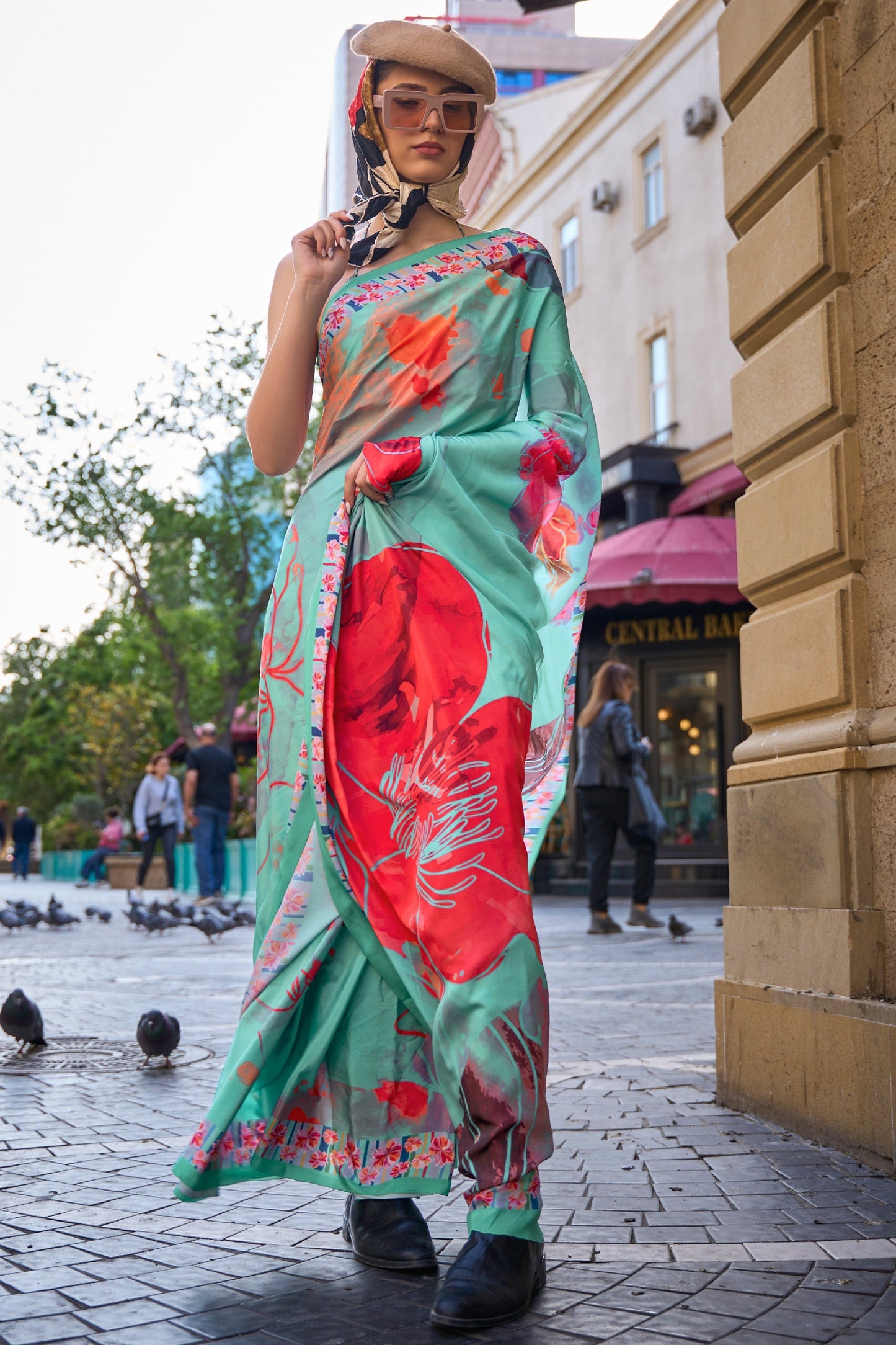 Incredible Printed Work On Crepe Fabric Multi Color Casual Saree