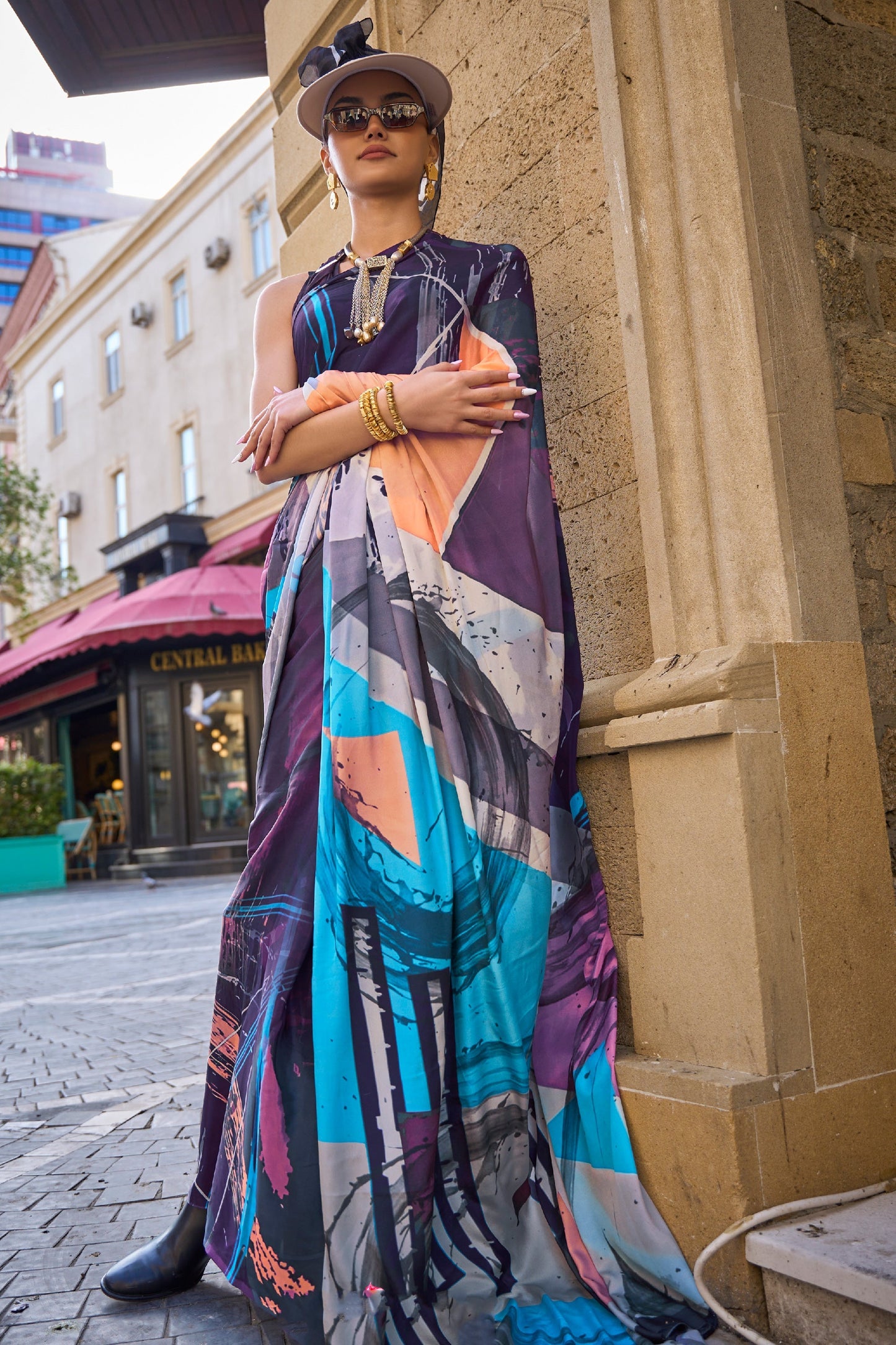 Tempting Crepe Fabric Multi Color Casual Saree With Printed Work