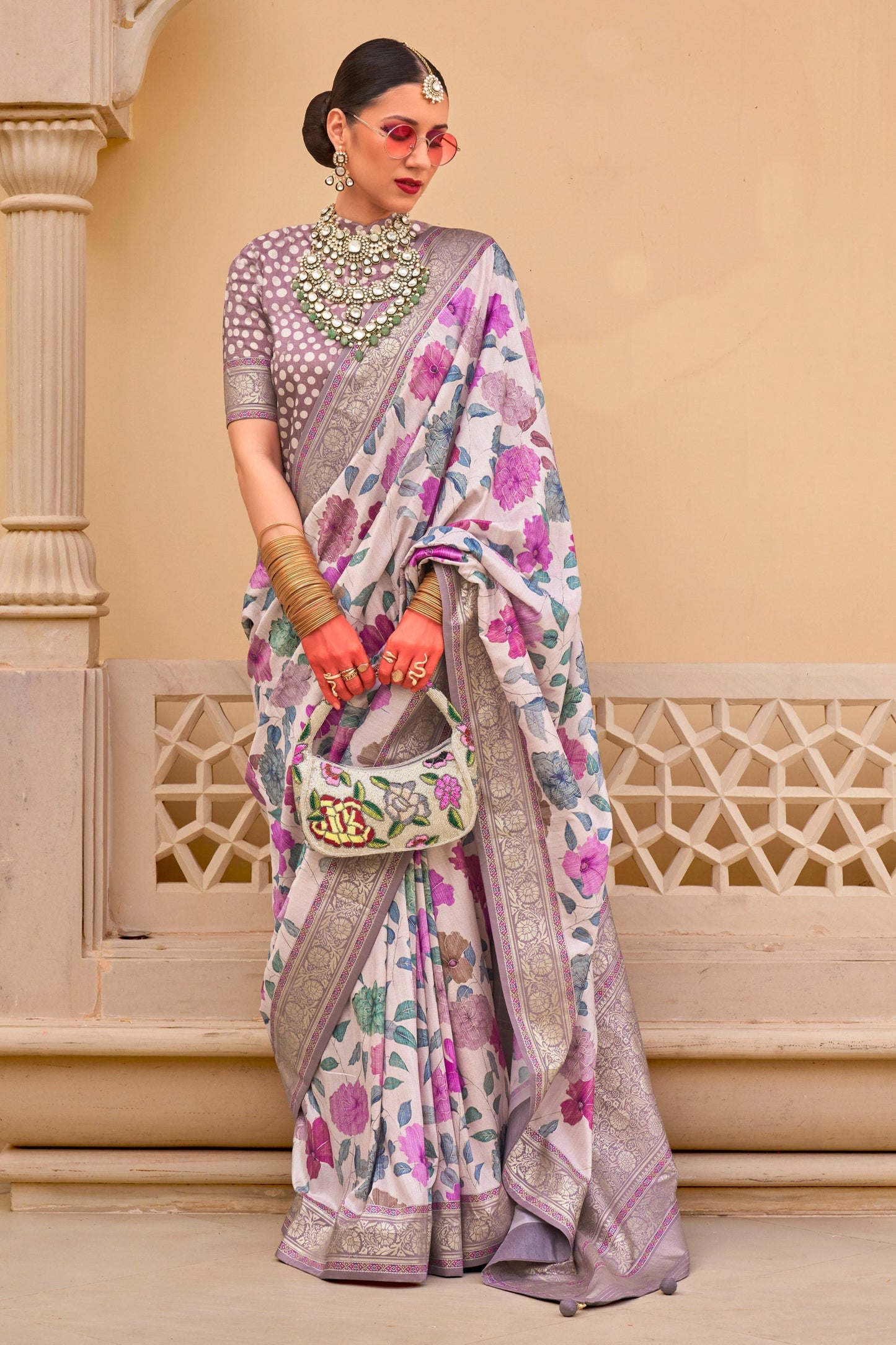 Dark Beige Color Art Silk Daily Wear Saree With Printed Blouse
