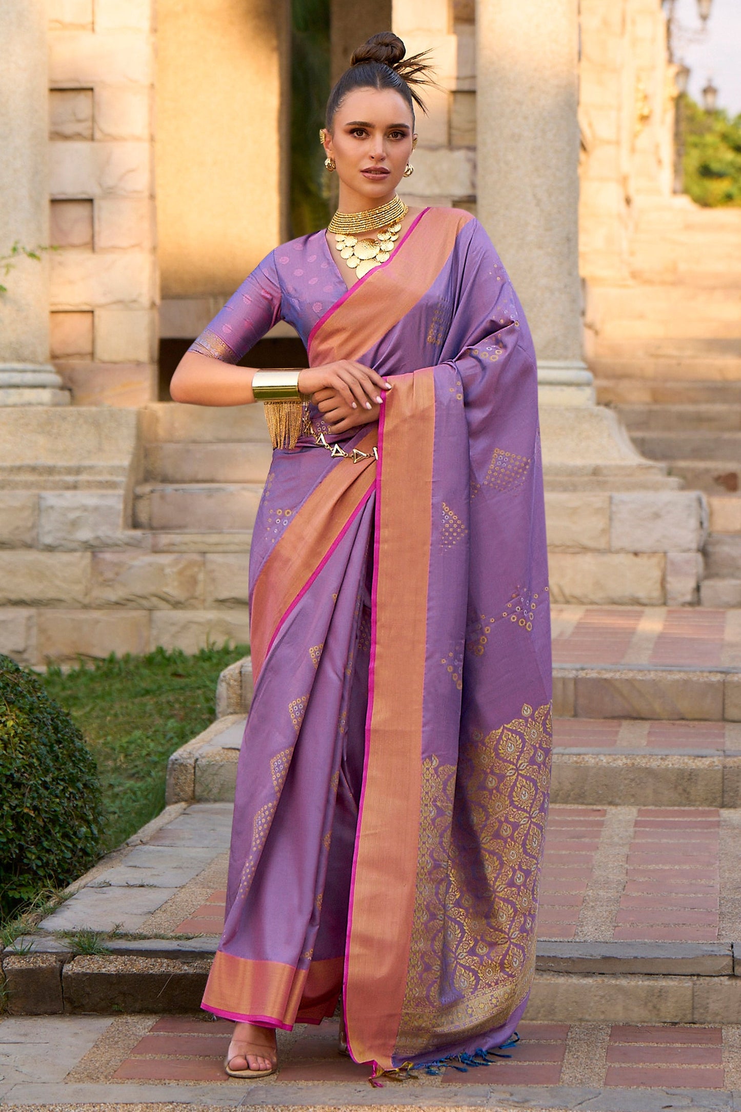 Lavender Color Weaving Work Festive Wear Art Silk Saree With Blouse