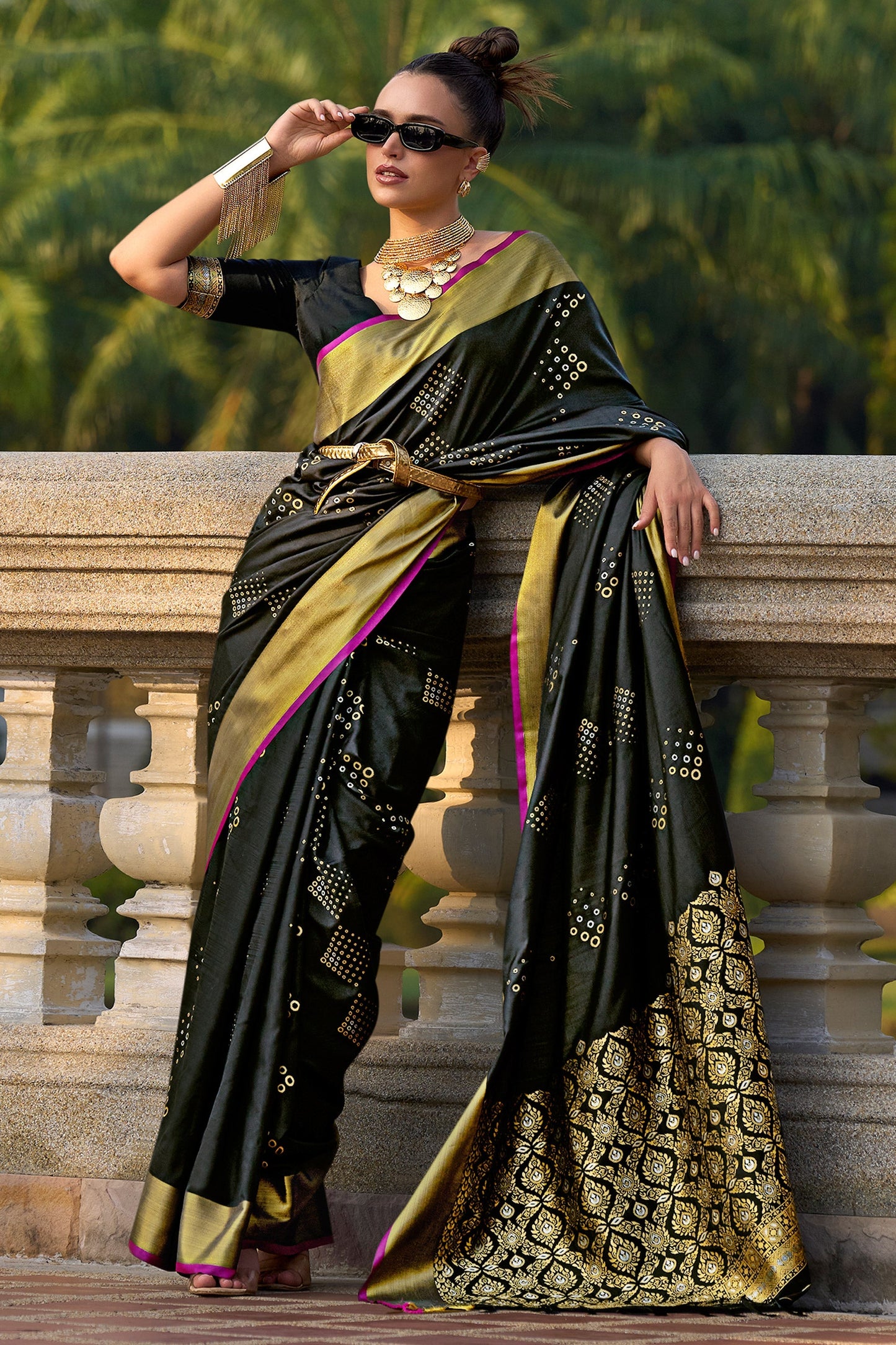 Black Color Weaving Work Function Wear Saree In Art Silk Fabric