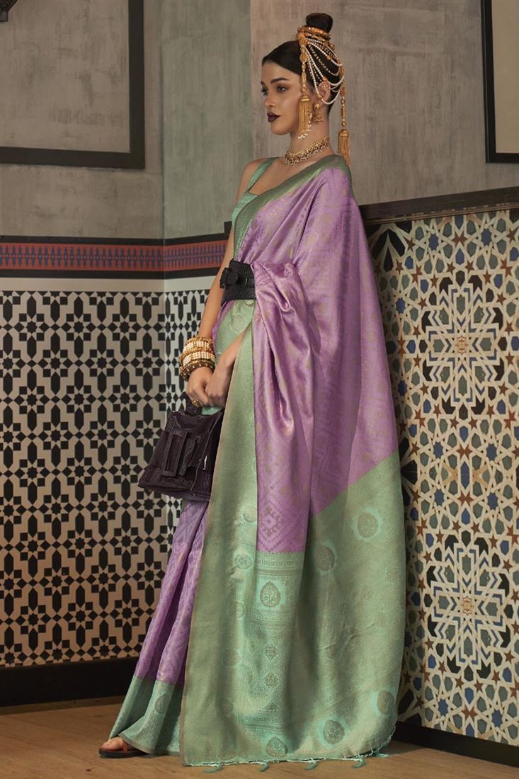 लैवेंडर रंग बुनाई कार्य कला रेशम असाधारण साड़ी