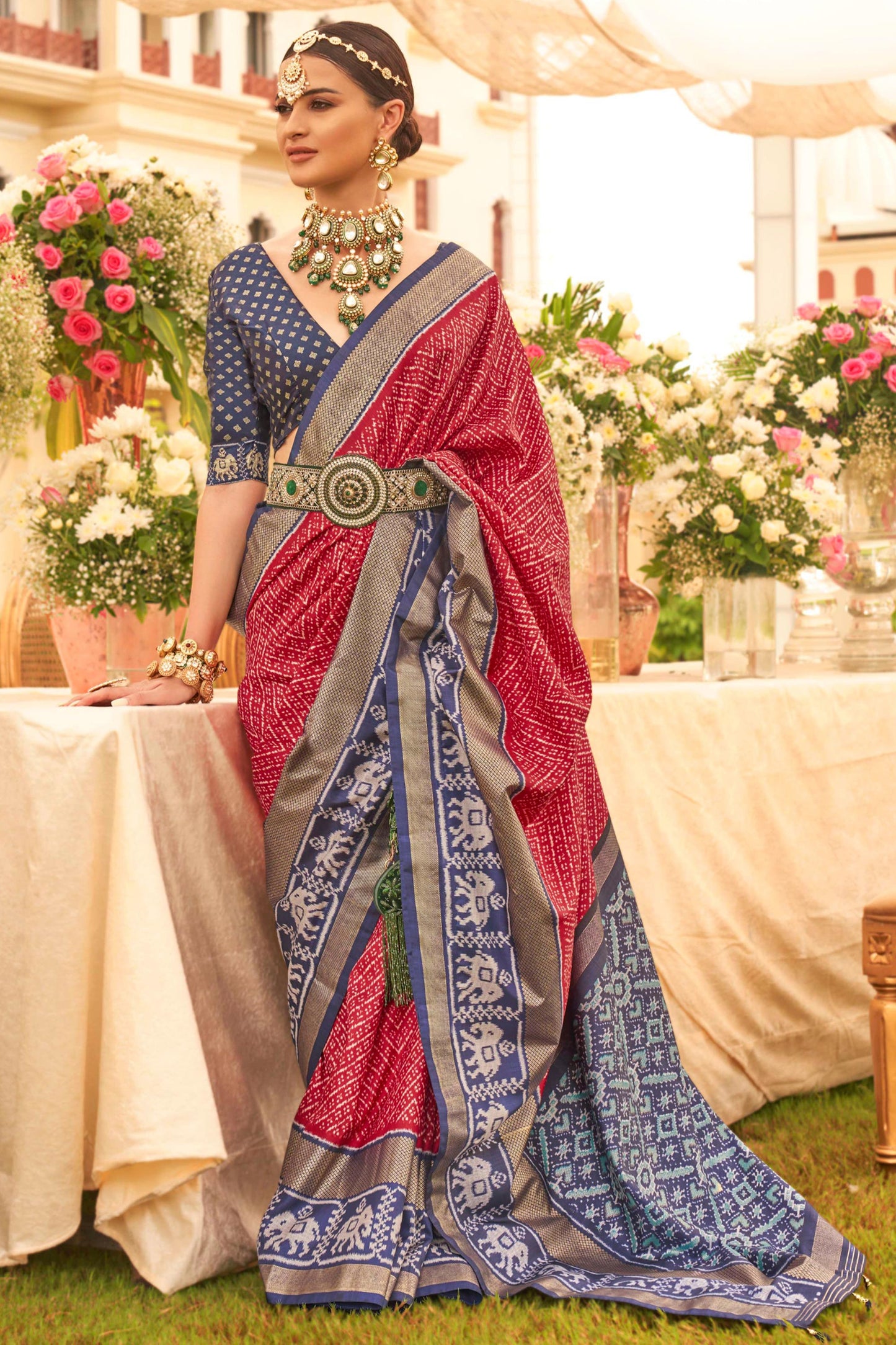 Red Color Art Silk Fabric Printed Patola Saree