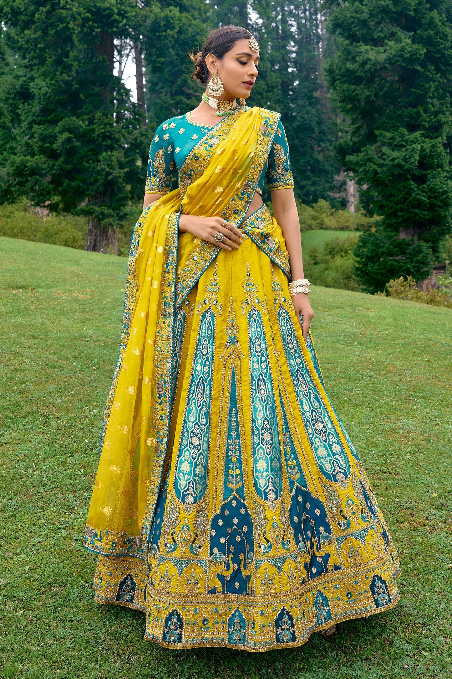 Silk Fabric Heavy Embroidery Work Yellow Color Bridal Look Designer Lehenga Choli