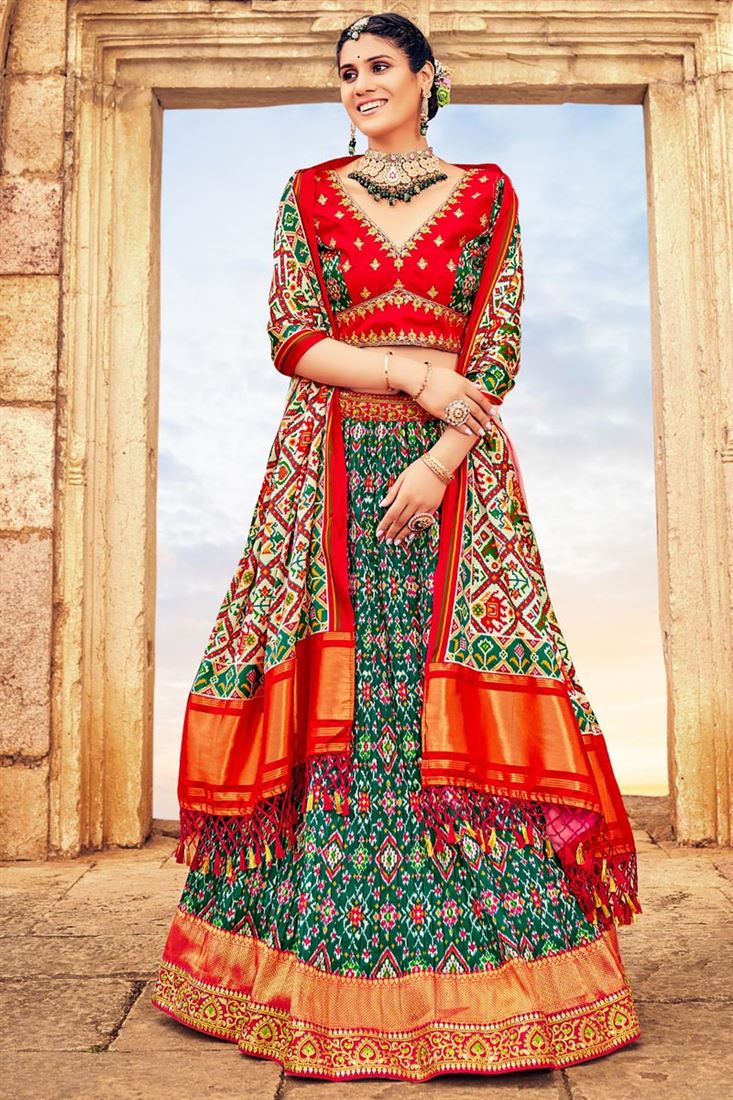 Art Silk Fabric Dark Green Color Stunning Readymade Lehenga