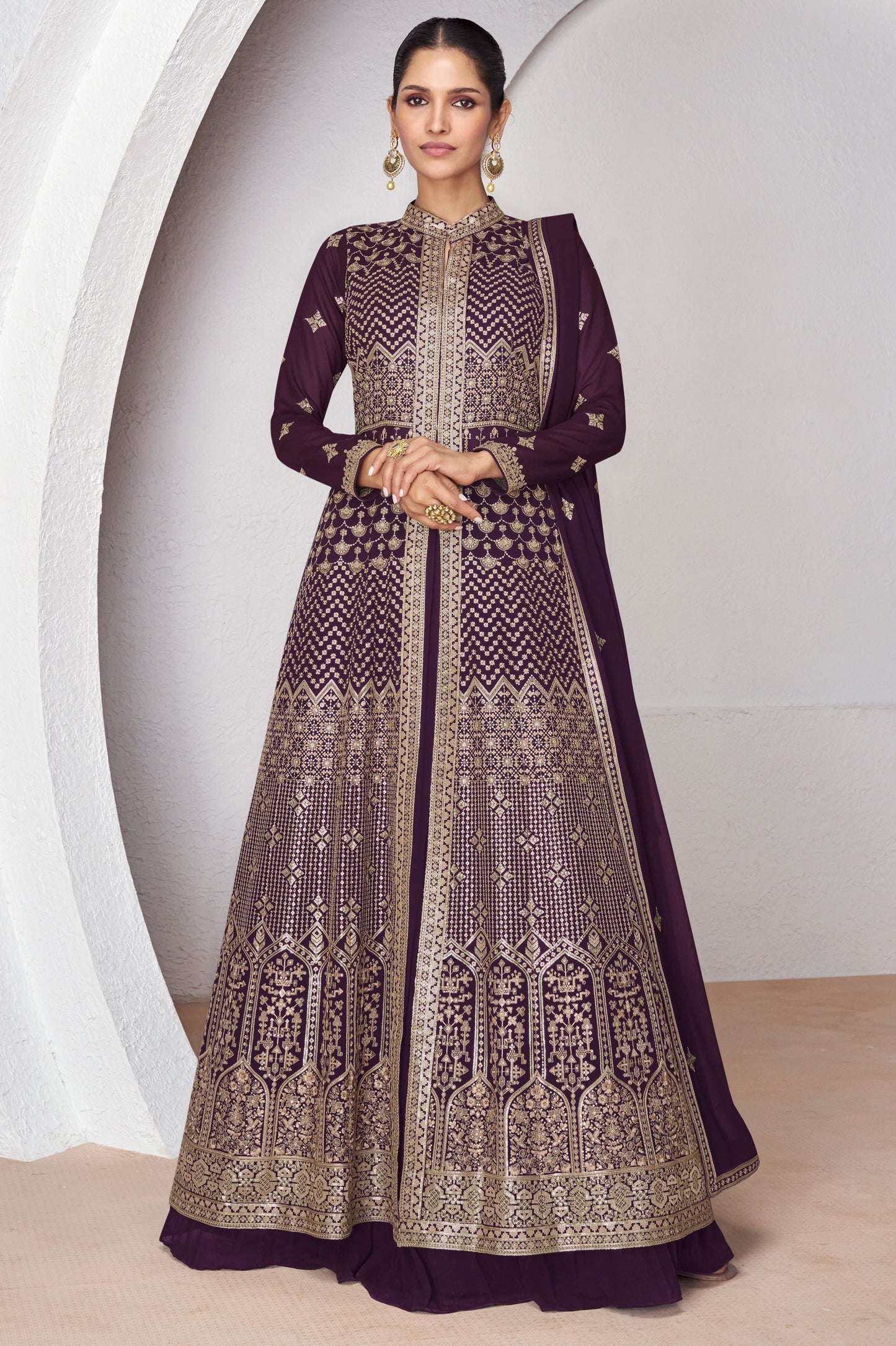 वर्तिका सिंह शानदार रेडीमेड जॉर्जेट शरारा टॉप लहंगा पर्पल कलर