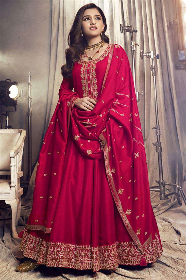 Nidhi Shah Charming Red Color Art Silk Fabric Party Look Anarkali Suit