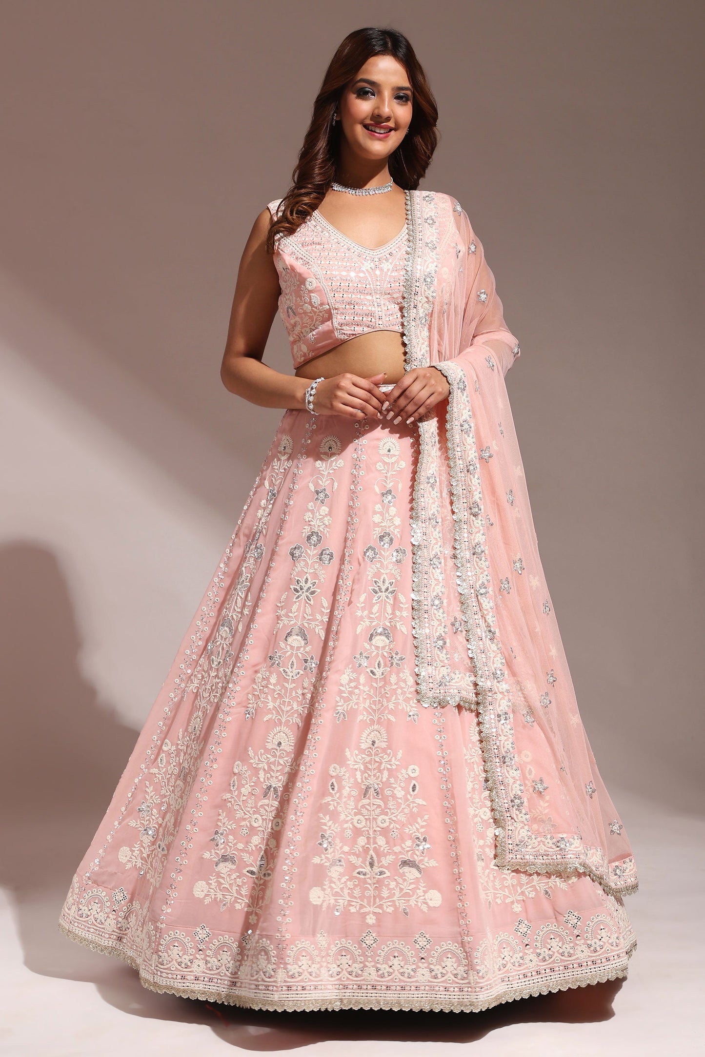 Function Wear Sequins Work Peach Color Glorious Readymade Lehenga In Georgette Fabric