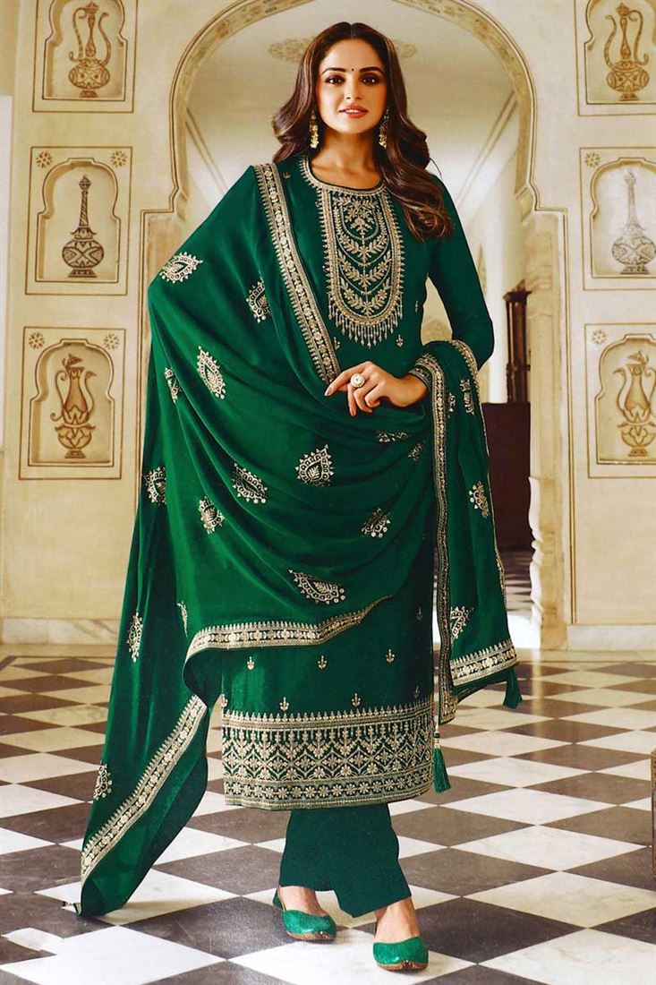 Green Color Art Silk Fabric Lovely Asmita Sood Salwar Suit