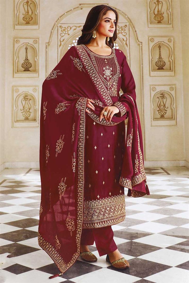 Art Silk Fabric Maroon Color Enticing Asmita Sood Salwar Suit