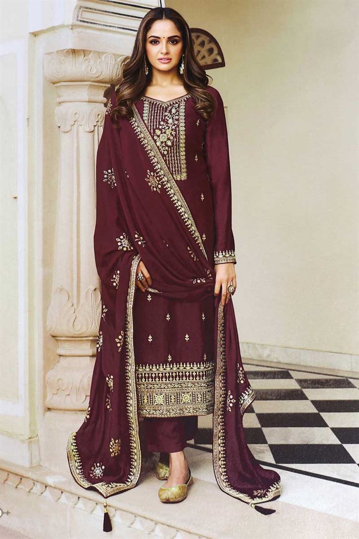 Brown Color Art Silk Fabric Beatific Asmita Sood Salwar Suit