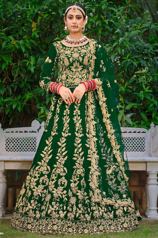 Incredible Velvet Green Color Embroidered Lehenga