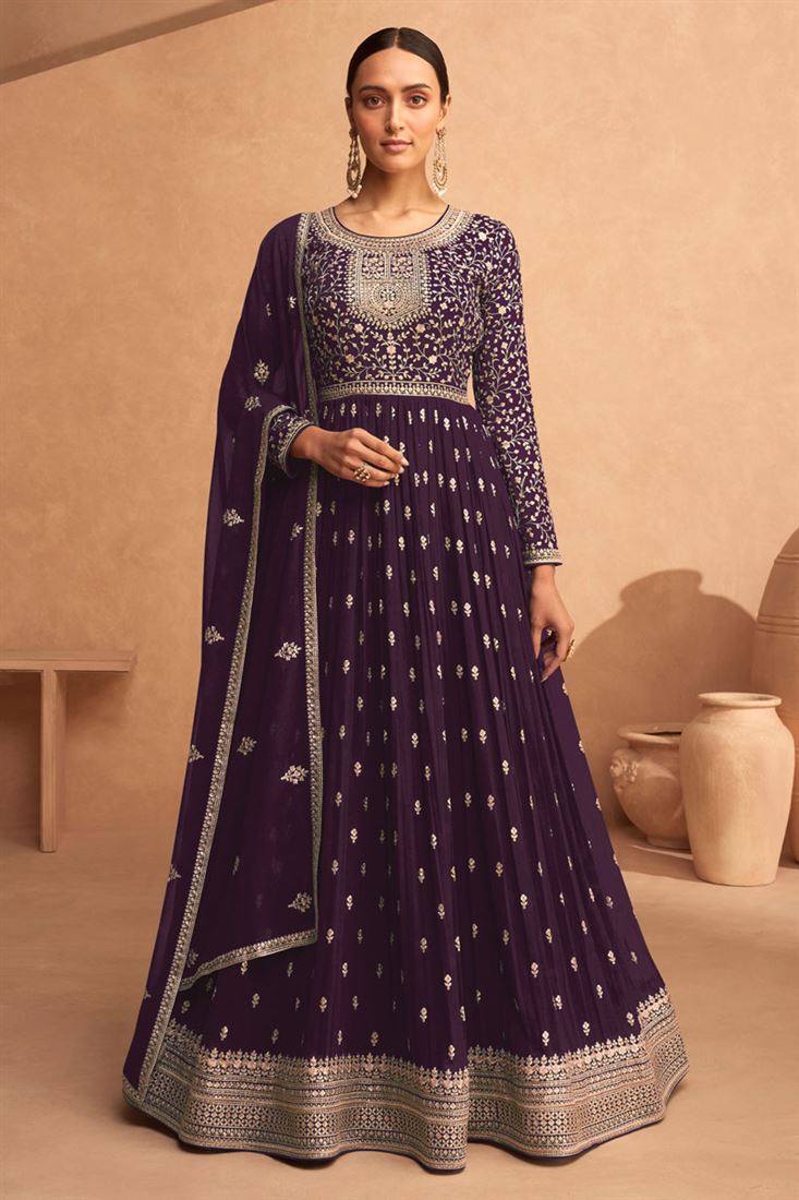 strapless open back dress Stunning Georgette Fabric Purple Color Sangeet Wear Anarkali Suit –  Desilook Lifestyle