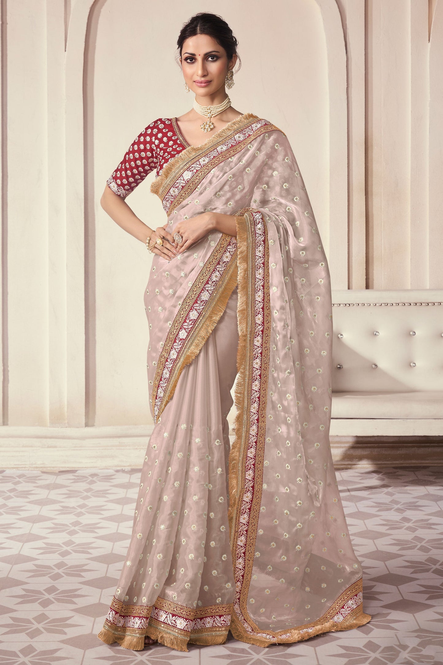 Beige Color Glorious Function Wear Art Silk Saree With Border Work