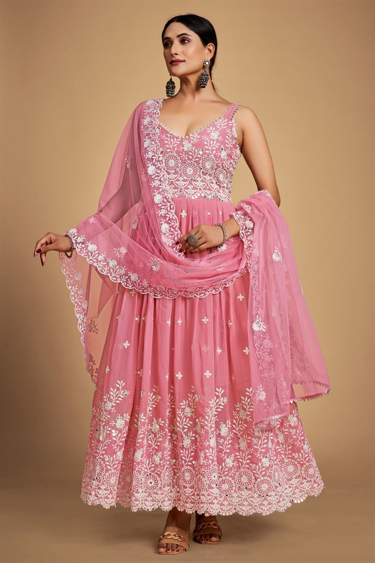 Pink Color Georgette Fabric Beautiful Function Wear Anarklai Suit