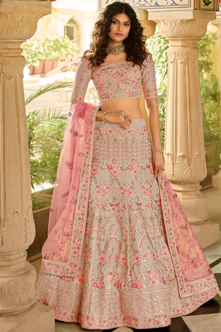 Exclusive Function Wear Designer Peach Color Lehenga Choli In Art Silk Fabric