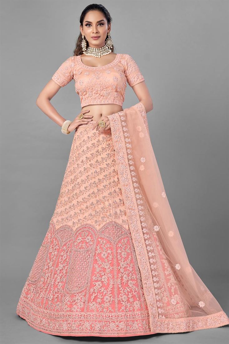 Exclusive Net Fabric Reception Wear Thread Embroidered Lehenga Choli