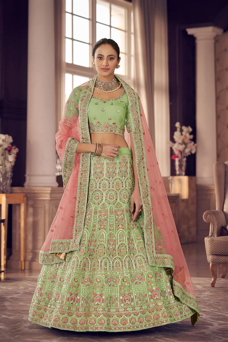 Exclusive Sangeet Wear Designer Sea Green Color Lehenga Choli With Embroidered Work