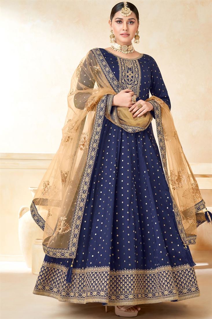 Blue Color Beauteous Function Look Anarkali Suit In Fancy Fabric