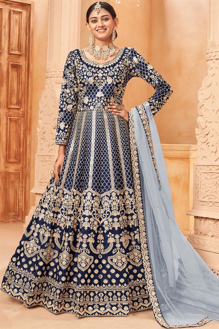 Dazzling Blue Color Art Silk Anarkali Suit