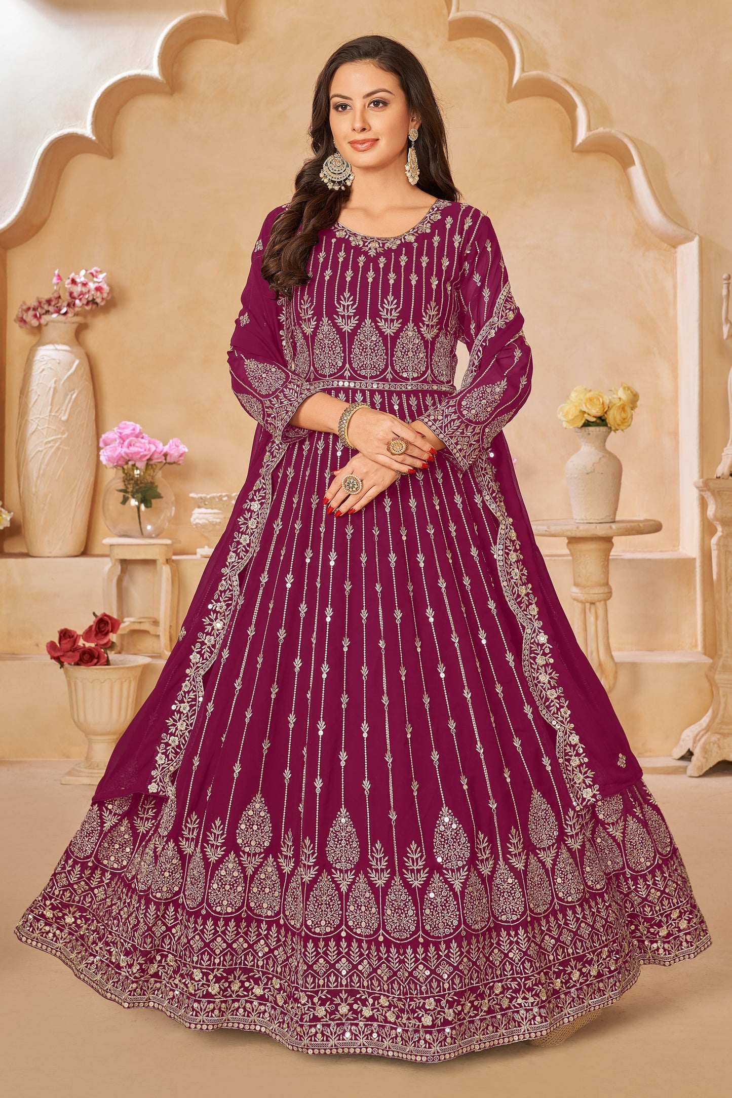 Embroidered Georgette Fabric Magenta Color Long Anarkali Salwar Kameez