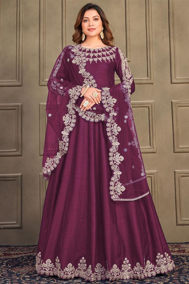Fascinating Purple Color Art Silk Fabric Function Style Anarkali Suit