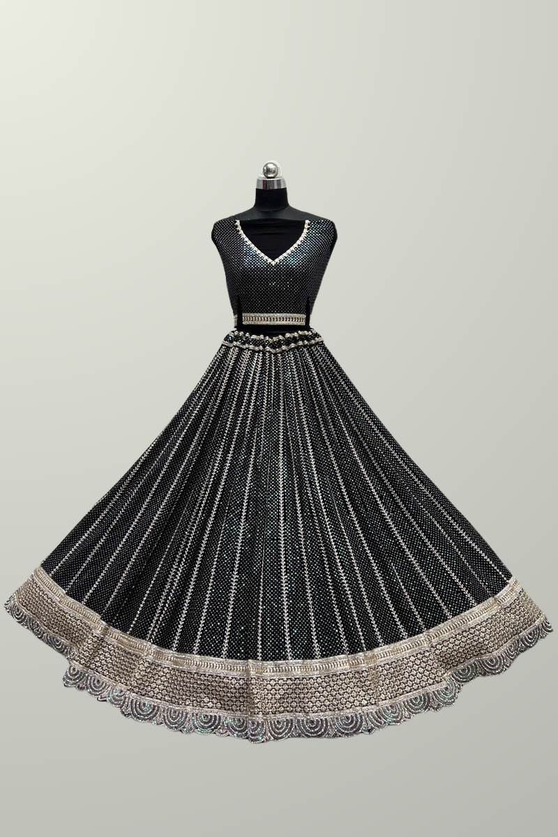 Net Fabric Black Color Sensational Wedding Wear Bridal Lehenga