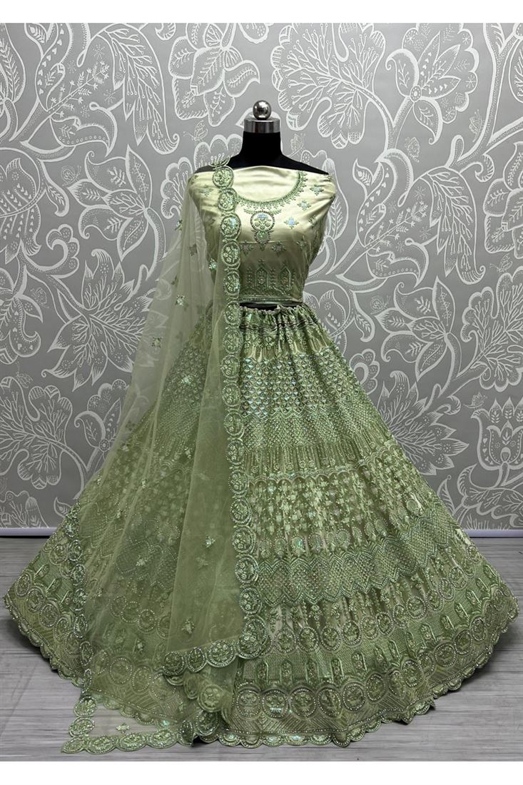 Sea Green Color Net Fabric Wedding Look Tempting Bridal Lehenga