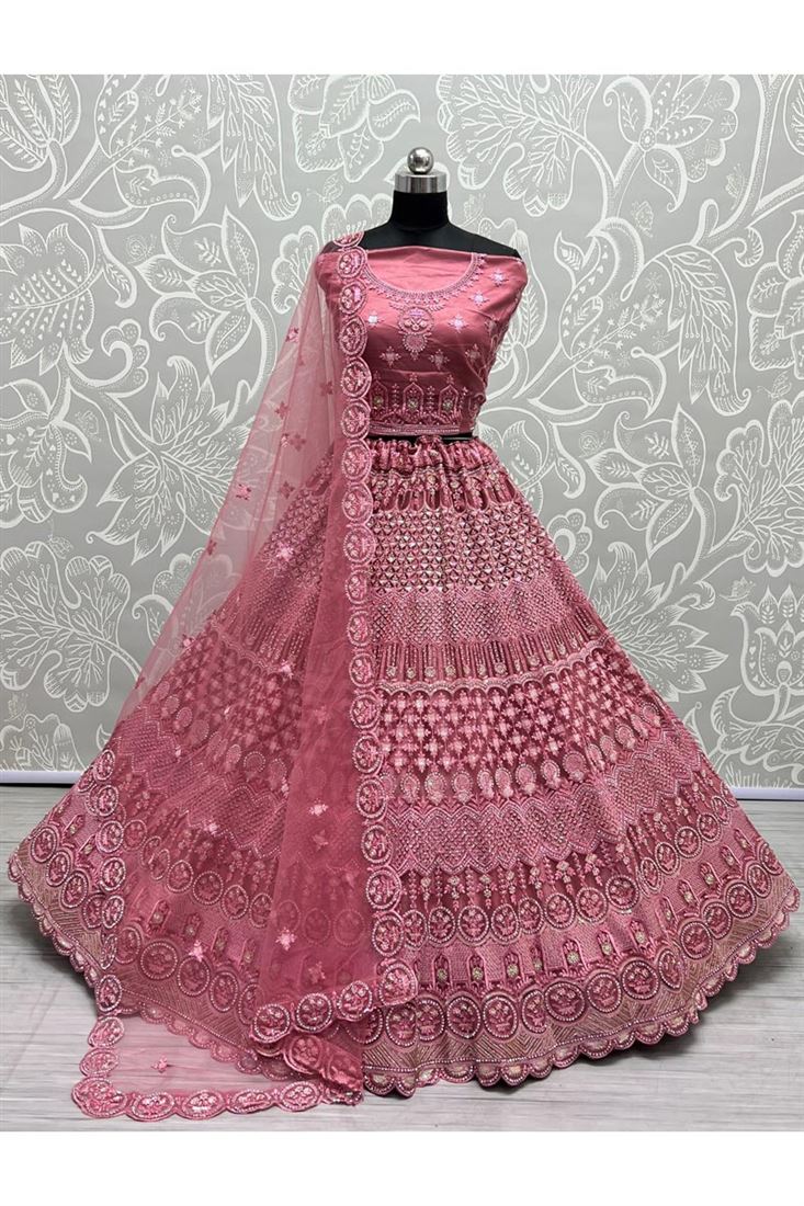 Pink Color Net Fabric Wedding Look Awesome Bridal Lehenga