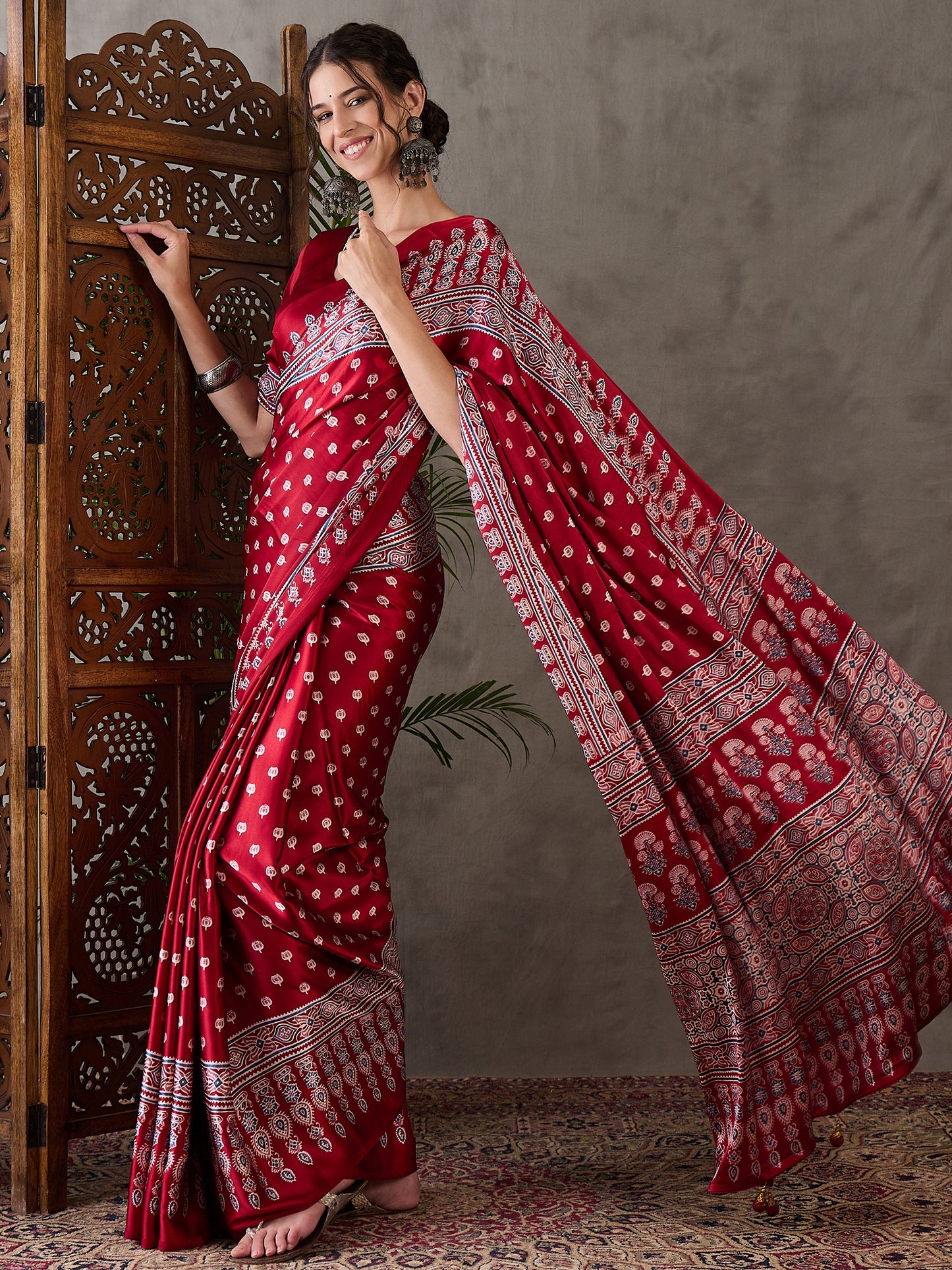 Rana Pure Semi Modal Silk Floral Printed red Saree