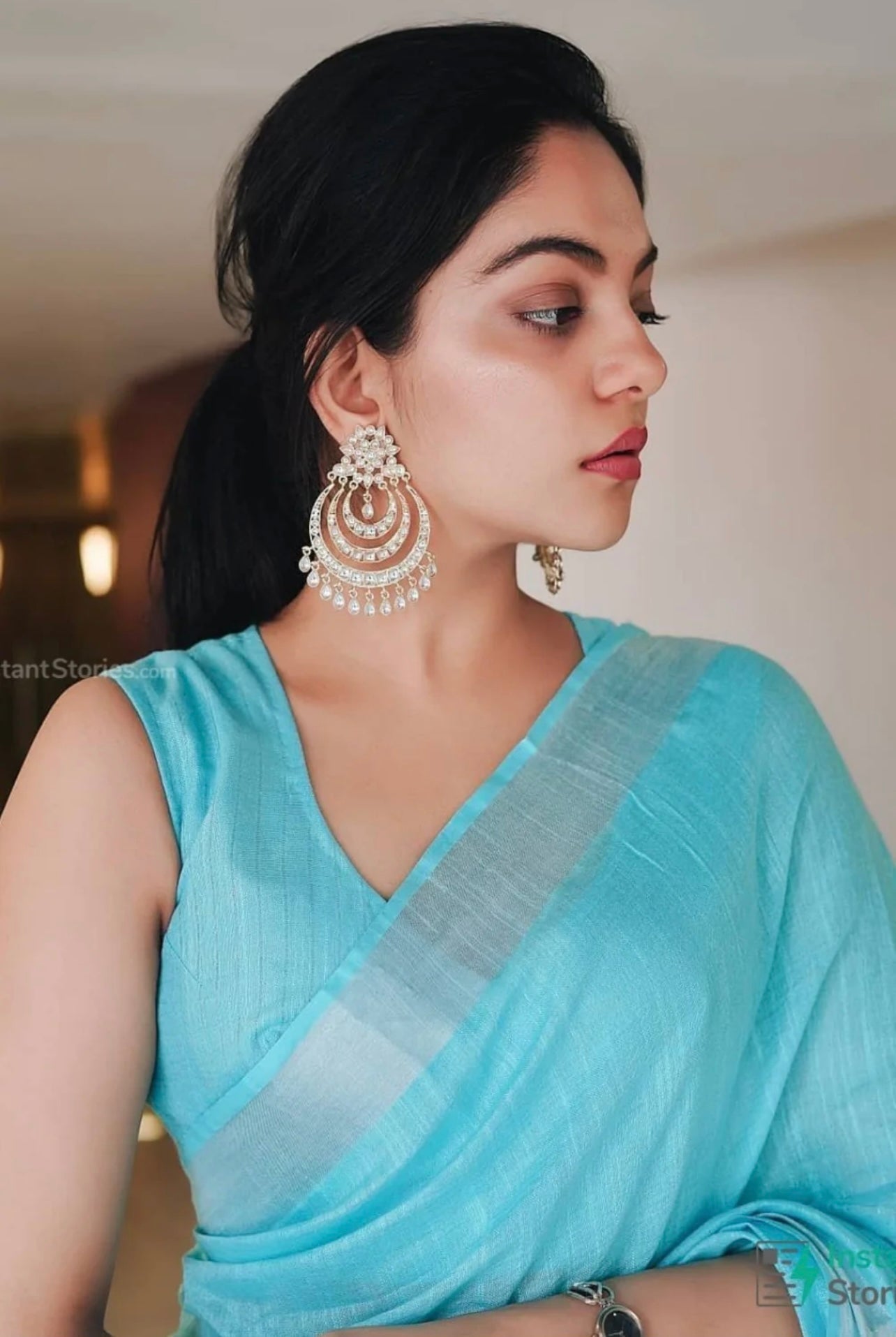 Sky Blue Color Cotton Linen Saree With Blouse