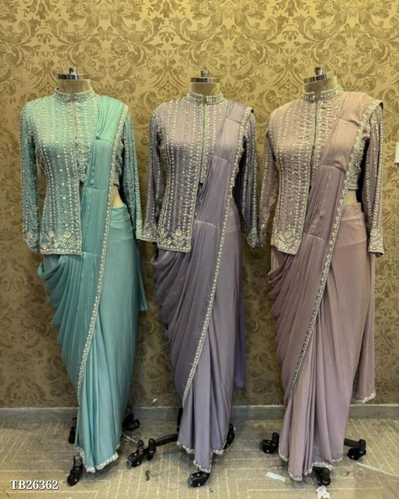 फैंसी कोटी डिजाइन अवधारणा के साथ फैंसी साड़ी (पूर्ण सिलाई)