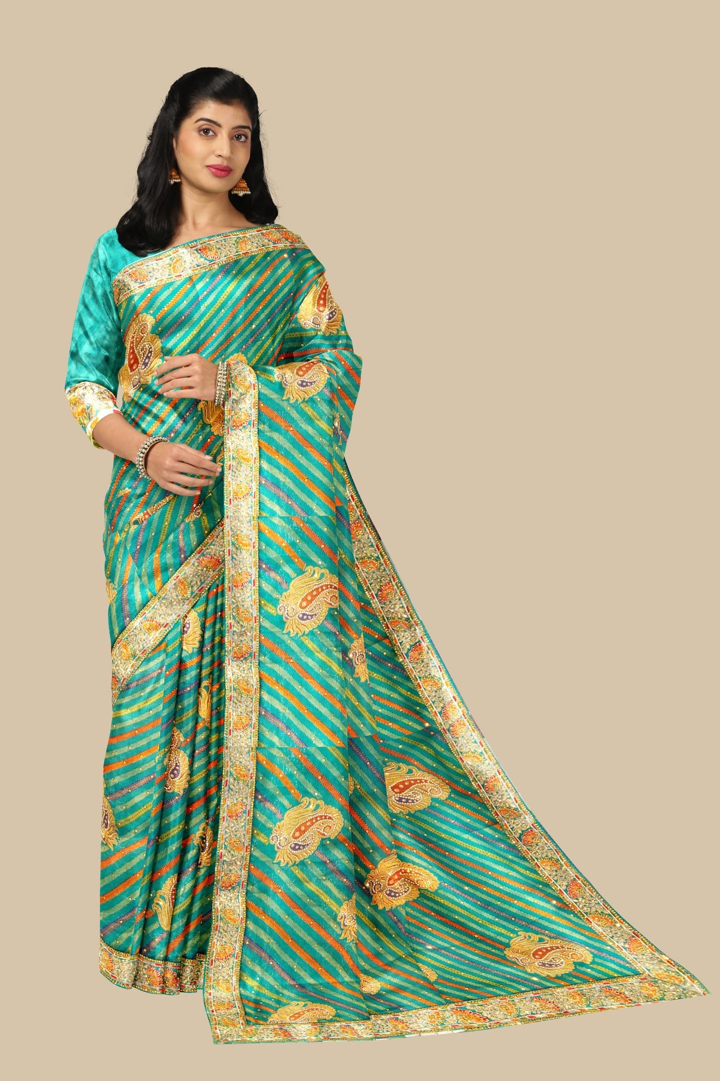 pure Gorgeet presso print fancy embroidery hand work saree