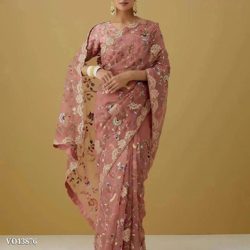 शुद्ध ऑर्गेना सिल्क साड़ी कोडिंग और गोटा पट्टी अनुक्रम काम के साथ साड़ी में सुंदर काम फैंसी ब्रॉडर के साथ