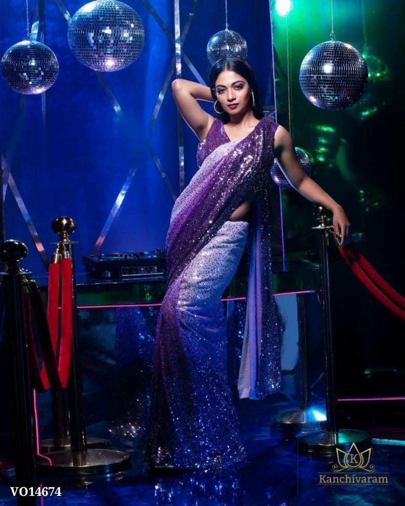 Saree 5 Mm & 3 mm dual Seqwance work with telar back patch support Lace border with piping