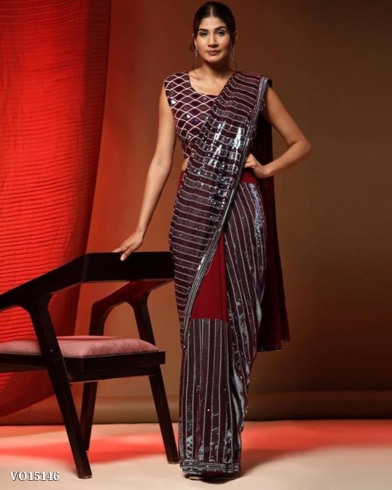 Diamond sequence work saree 3mm, 3mm & 5mm Along With Matching Triple Sequence Work Blouse