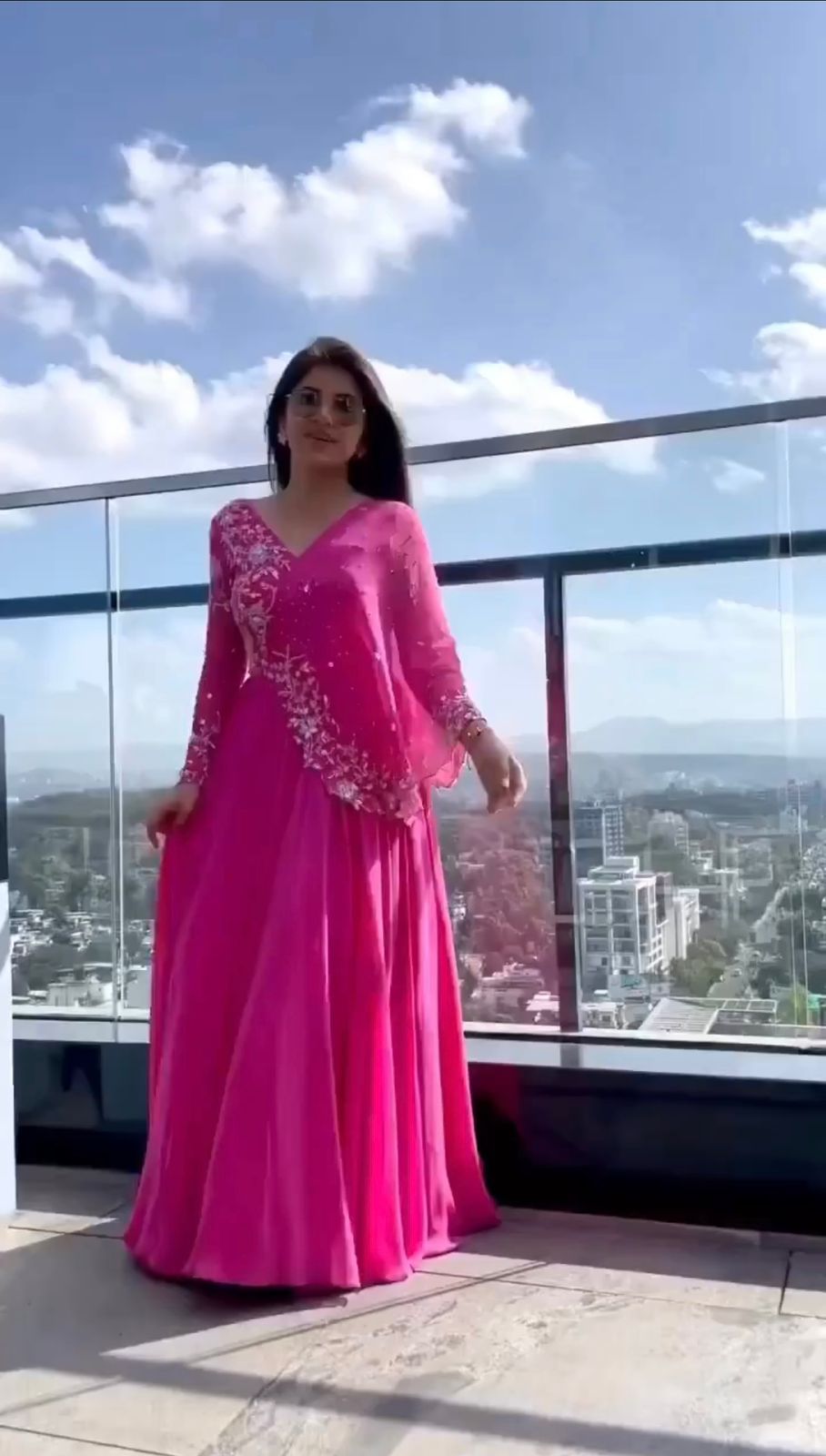 Pink georgette embroidery indian party gown with dupatta maxi gown