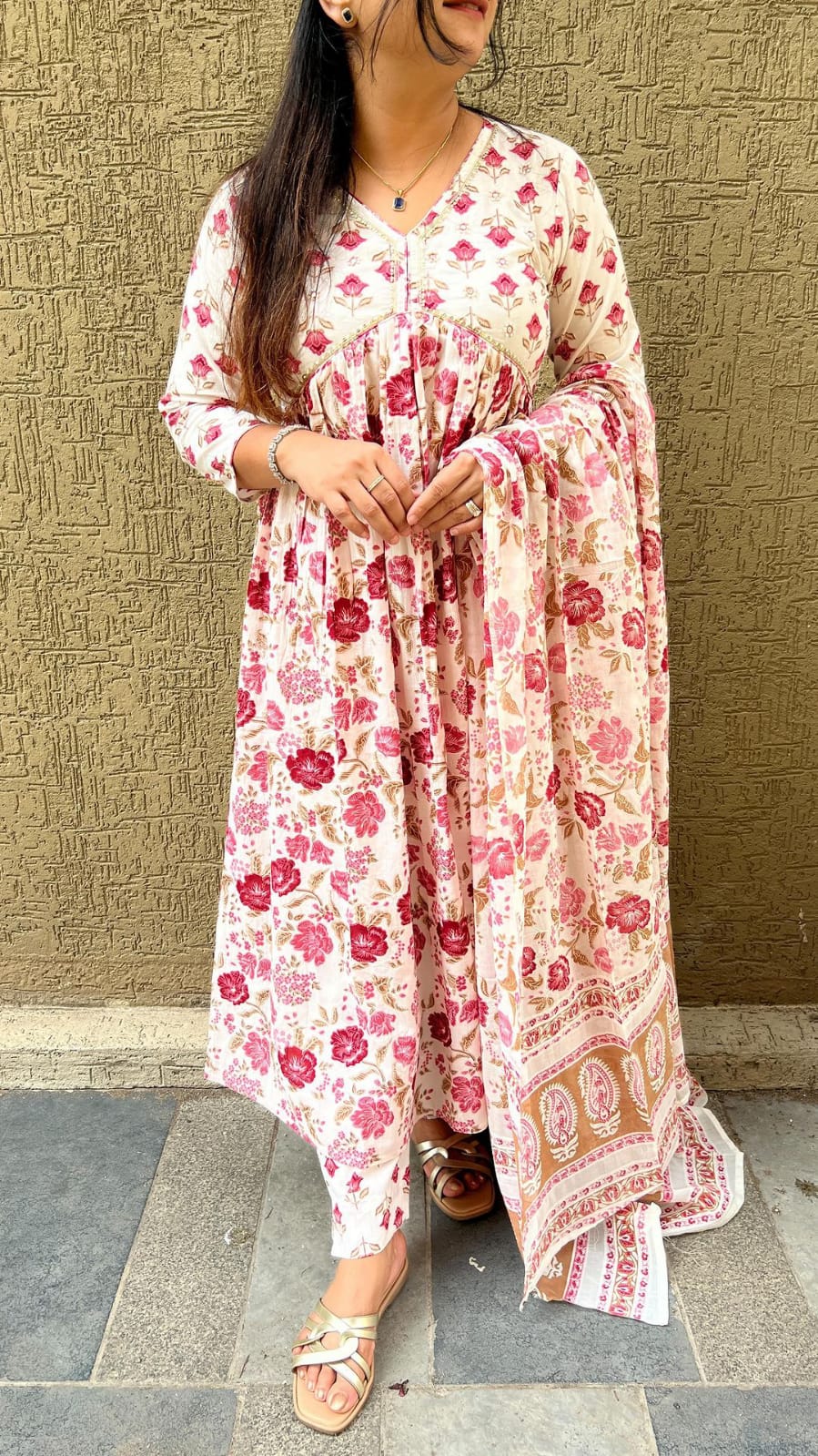 Indian Beautiful Heavy Cotton Embroidery Work Women Kurti, Pant With Dupatta Set Wedding Festival Party Wear Birthday Gift Dress