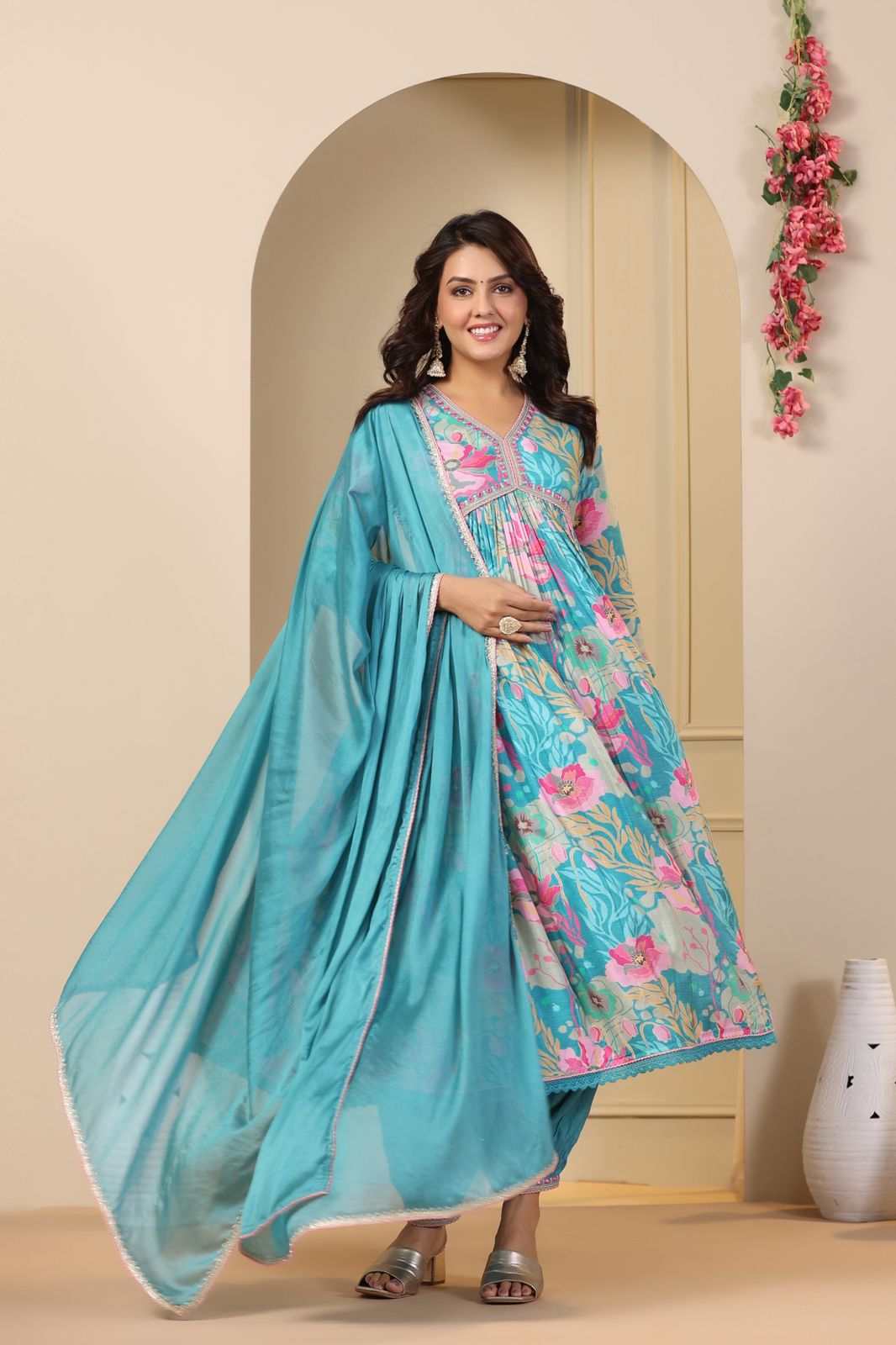 Atasi Women's Custom Anarkali Salwar Suit Set With Dupatta - Net Fabric Formal Wear
