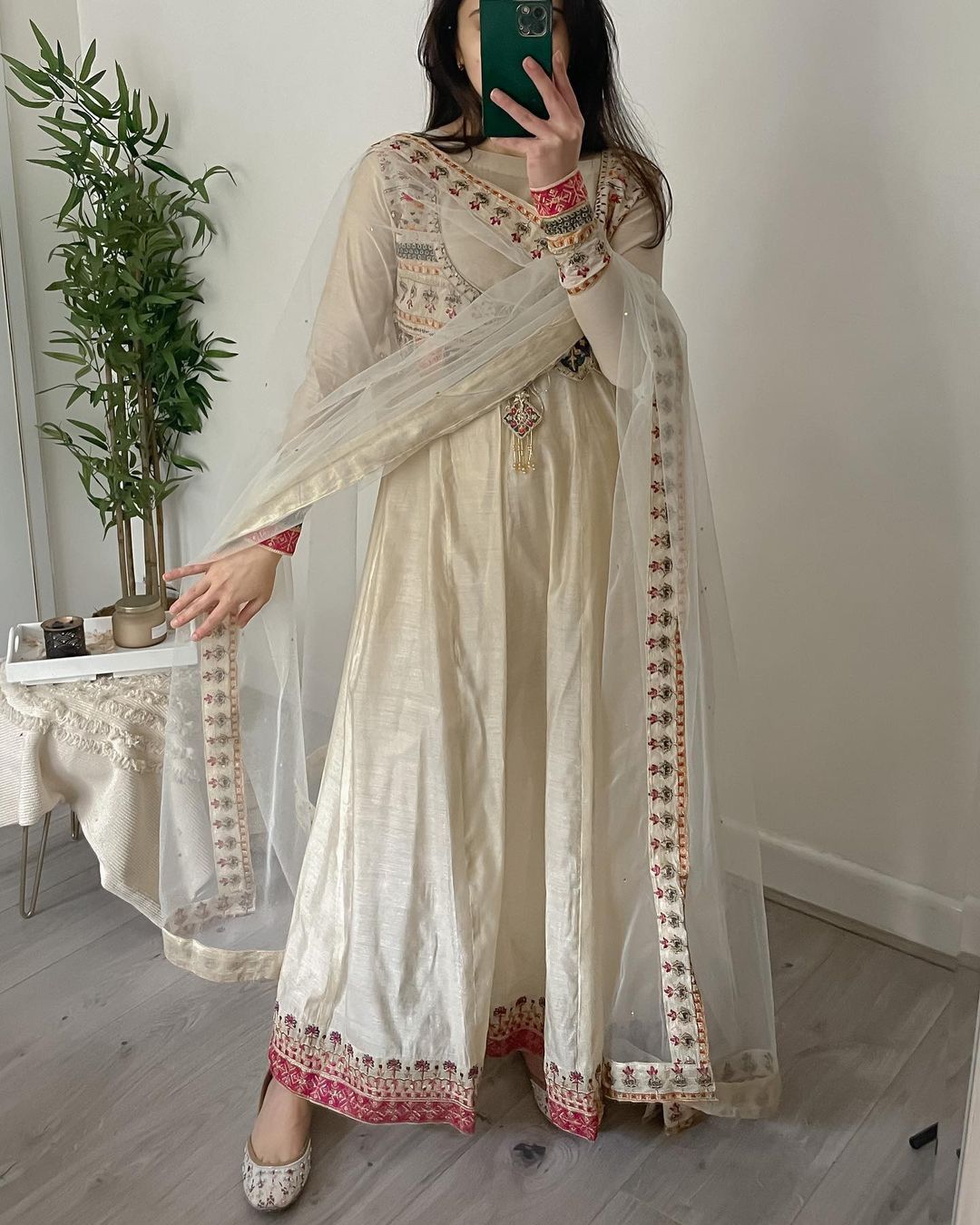 Embroidered Silk Party wear gown with dupatta, Embroidered Party wear