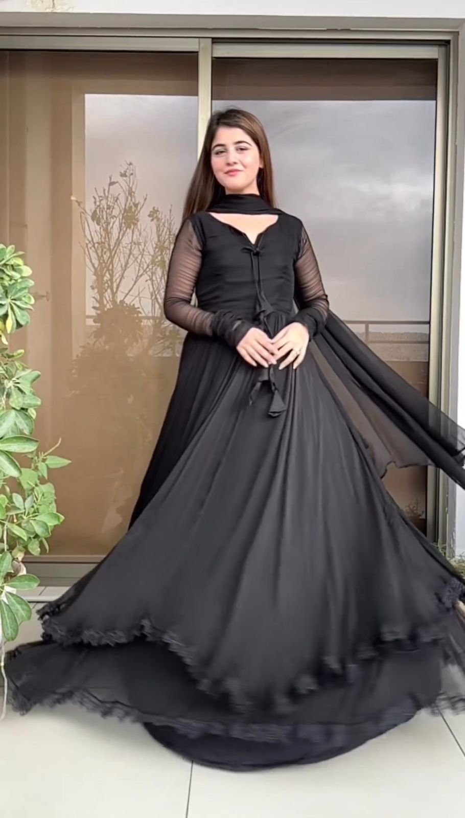 Black anarkali dress for women georgette plazzo plus size Indian cloth