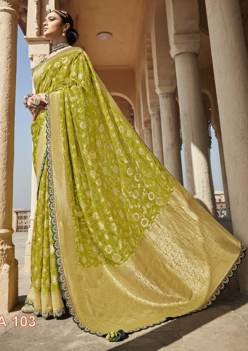 Purest Yellow Rich Dola Silk Banarasi Saree