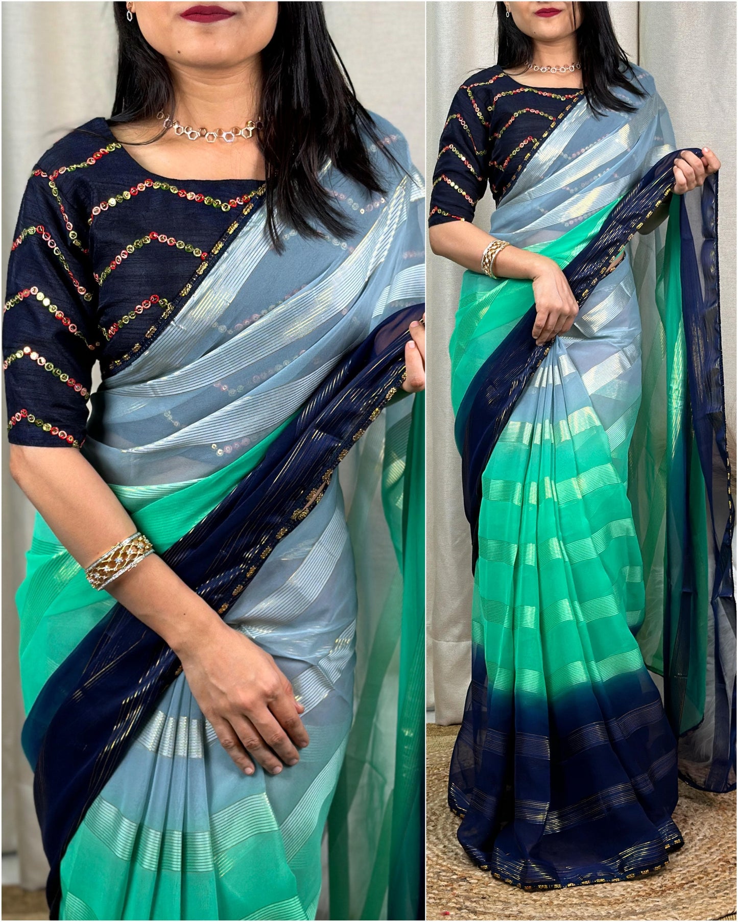 Print with zari lining saree