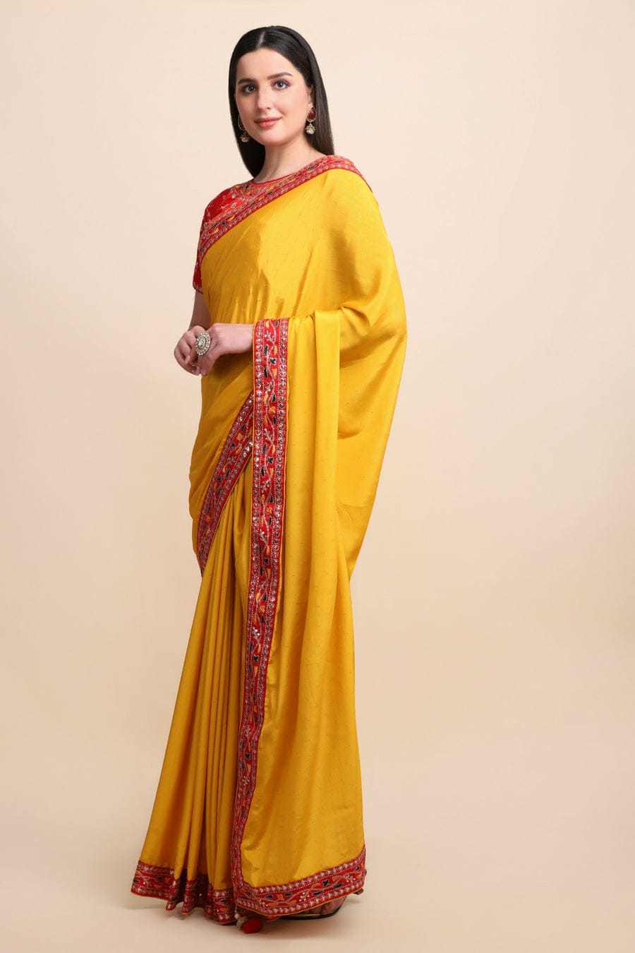Yellow Georgette Silk Blend Saree