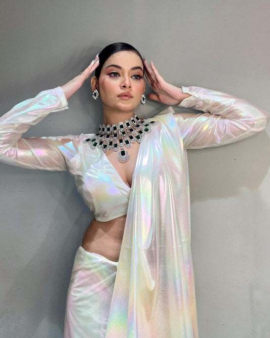 Premium Lilac unicorn Chromatic Designer Sareeat wholesale market surat Pearl White