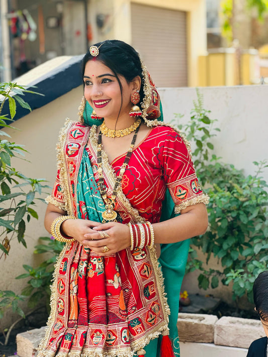 तुलसी - वट सावित्री स्पेशल साड़ी सती सावित्री साड़ी महिलाओं की साड़ी चैती (हरा-नीला)