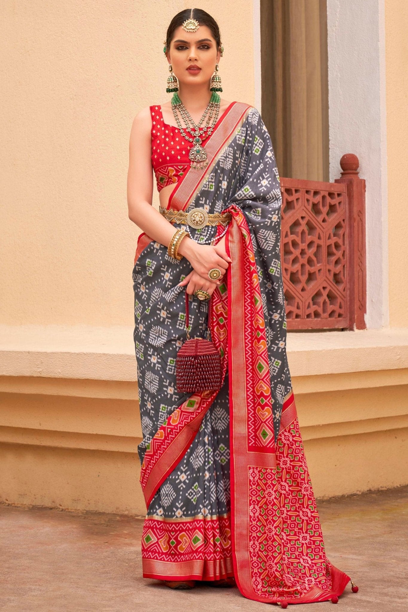 Adorable Grey Color Function Wear Patola Silk Design Printed Saree - SareesAdorable Grey Color Function Wear Patola Silk Design Printed Saree