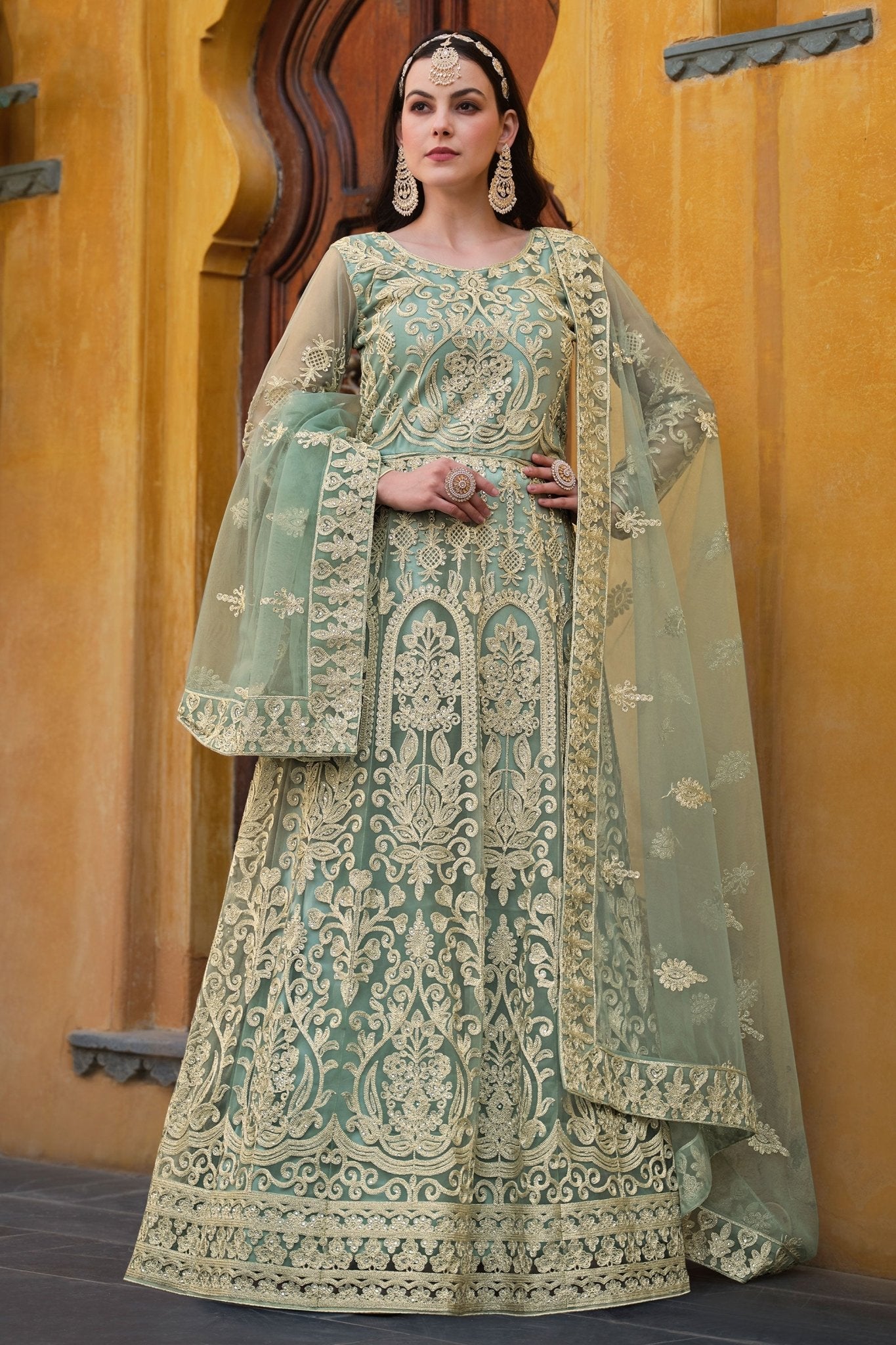 Alluring Net Fabric Green Color Party Style Anarkali Suit - Salwar KameezAlluring Net Fabric Green Color Party Style Anarkali Suit